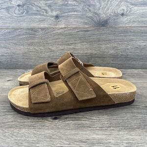 Cushionaire Lynx-L Slide Sandals Mens 11 Brown Suede Leather Double Strap